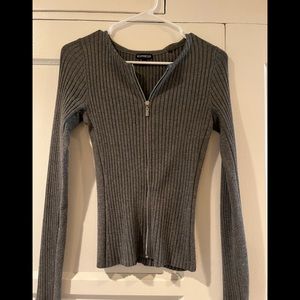 Express ribbed front zip sweater